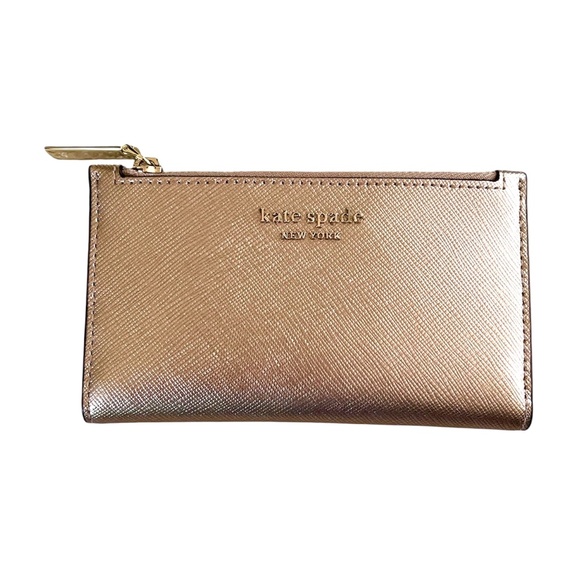 NWOT Kate Spade rose gold metallic small slim bifold wallet. - Picture 1 of 3
